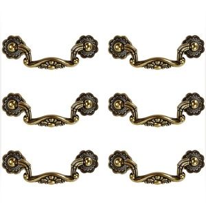 New 6 Pack Bronze Flower Antique Drop Drawer Pulls Handles (3" Hole Distance)